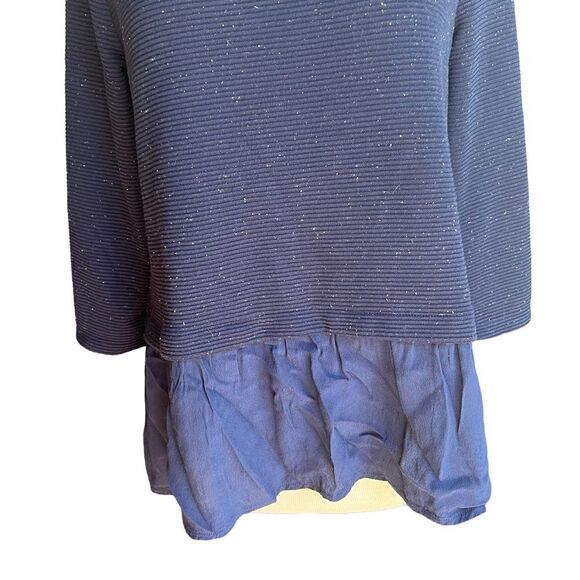 Loft Medium Blue Tunic Ruffled Tiered Ribbed Long Sleeved Top Blouse Sweater - Picture 4 of 11